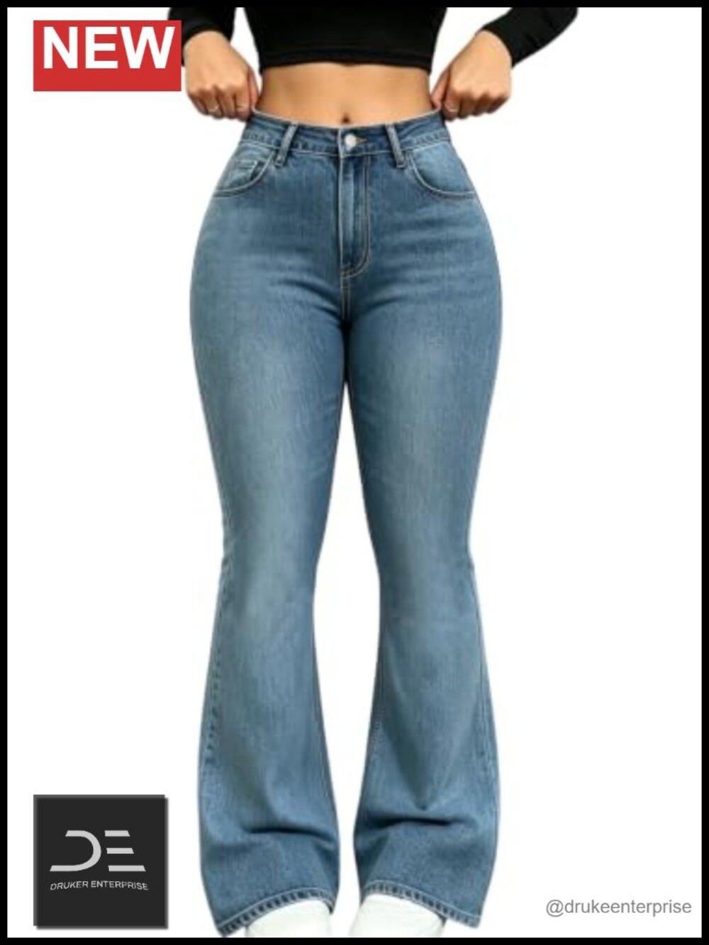 Plus Size High Waisted Flare Jeans Curvy Fit Super Stretch Denim